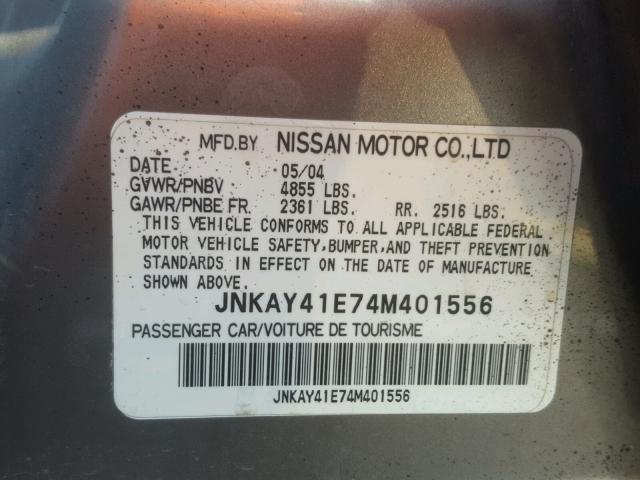 JNKAY41E74M401556 - 2004 INFINITI M45 GRAY photo 10