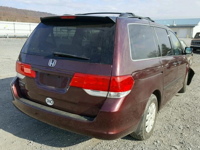 5FNRL38259B010124 - 2009 HONDA ODYSSEY LX BURGUNDY photo 4