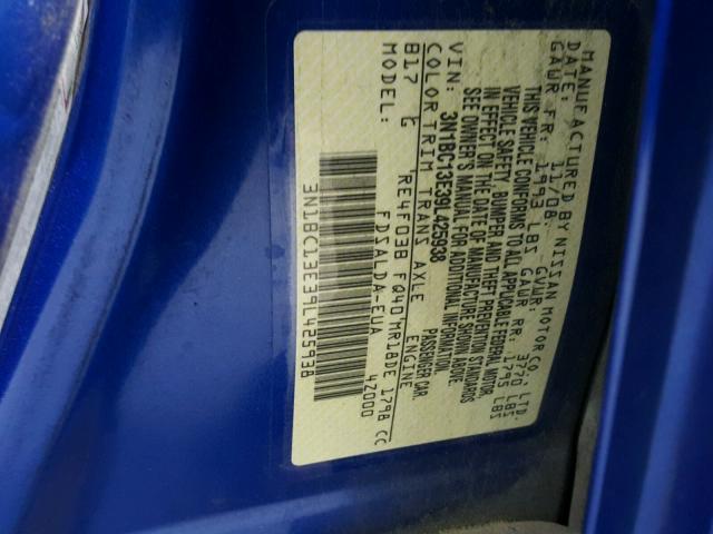 3N1BC13E39L425938 - 2009 NISSAN VERSA S BLUE photo 10