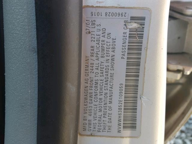 WVWWH63B52E109059 - 2002 VOLKSWAGEN PASSAT GLX SILVER photo 10