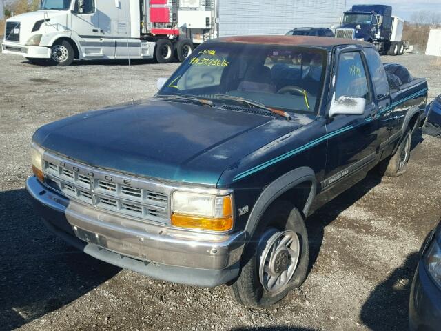 1B7GG23YXPS213656 - 1993 DODGE DAKOTA GREEN photo 2