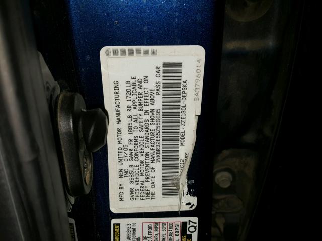 1NXBR32E55Z556695 - 2005 TOYOTA COROLLA CE BLUE photo 10