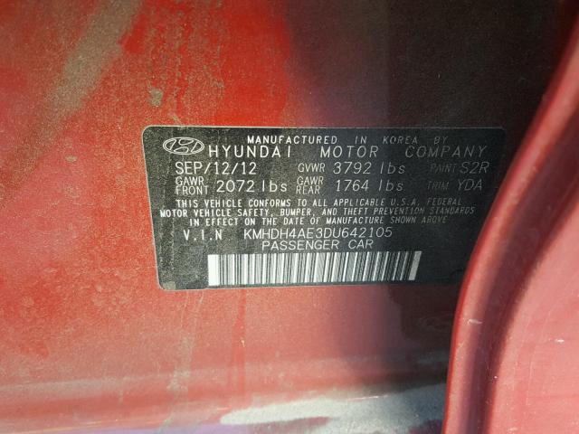 KMHDH4AE3DU642105 - 2013 HYUNDAI ELANTRA GL RED photo 10