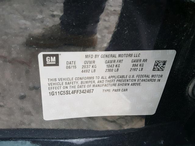 1G11C5SL4FF342467 - 2015 CHEVROLET MALIBU 1LT BLACK photo 10