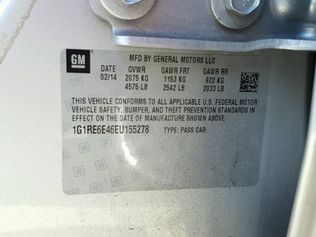 1G1RE6E46EU155278 - 2014 CHEVROLET VOLT SILVER photo 10