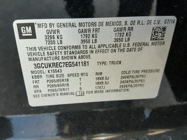 3GCUKREC7EG541181 - 2014 CHEVROLET SILVERADO BLACK photo 10