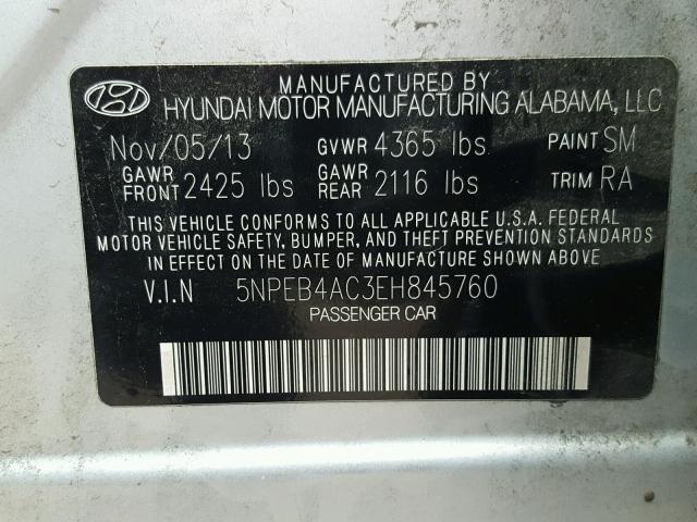 5NPEB4AC3EH845760 - 2014 HYUNDAI SONATA GLS SILVER photo 10