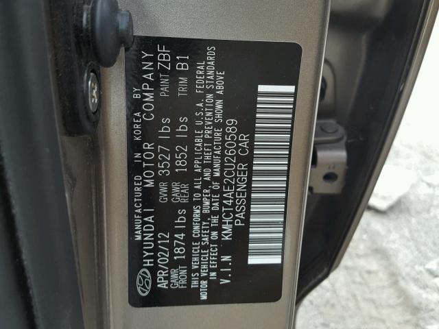 KMHCT4AE2CU260589 - 2012 HYUNDAI ACCENT GLS BROWN photo 10