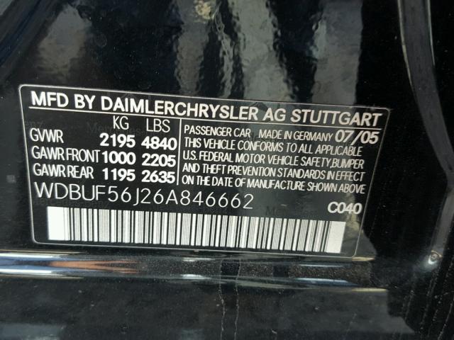 WDBUF56J26A846662 - 2006 MERCEDES-BENZ E 350 BLACK photo 10