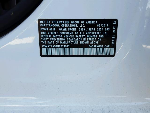 1VWAT7A34HC074977 - 2017 VOLKSWAGEN PASSAT S Weiß Foto 10