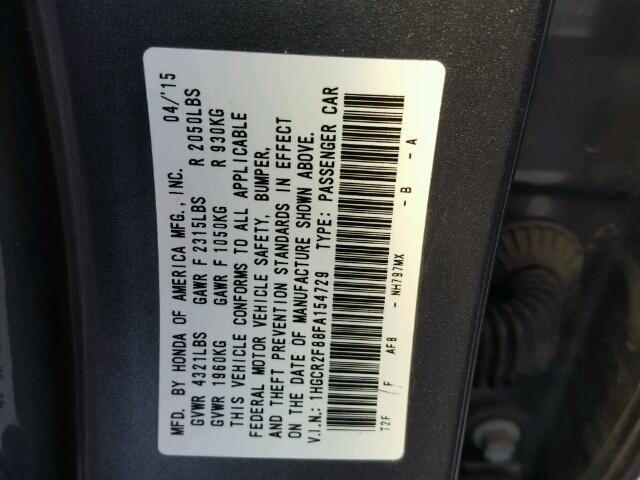 1HGCR2F88FA154729 - 2015 HONDA ACCORD EXL GRAY photo 10