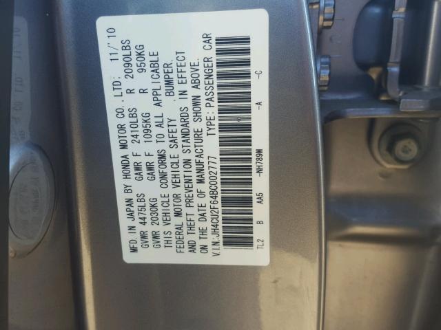 JH4CU2F64BC002777 - 2011 ACURA TSX GRAY photo 10