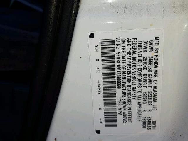 5FNRL18612B000090 - 2002 HONDA ODYSSEY EX WHITE photo 10