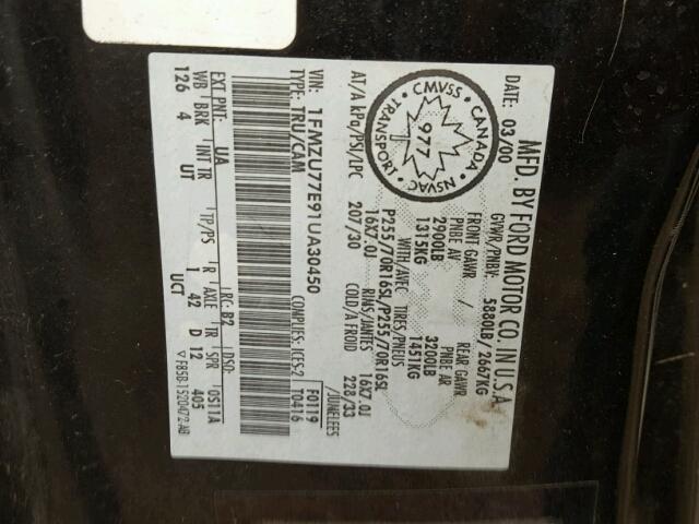 1FMZU77E91UA30450 - 2001 FORD EXPLORER S BLACK photo 10