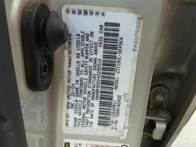 1NXBR32E24Z290518 - 2004 TOYOTA COROLLA CE SILVER photo 10