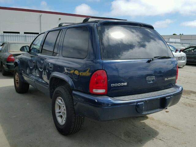 1B4HS48NX2F220523 - 2002 DODGE DURANGO SL BLUE photo 3