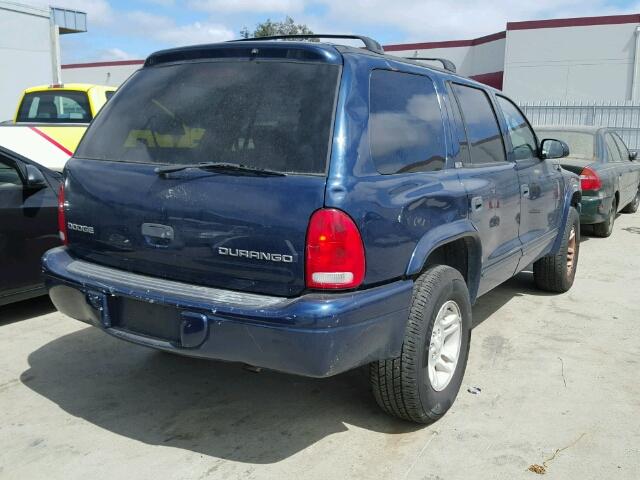 1B4HS48NX2F220523 - 2002 DODGE DURANGO SL BLUE photo 4