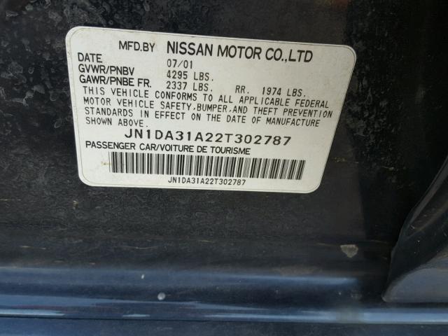 JN1DA31A22T302787 - 2002 NISSAN MAXIMA GLE BLUE photo 10