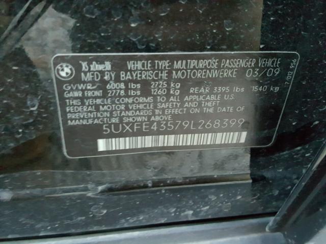 5UXFE43579L268399 - 2009 BMW X5 XDRIVE3 BLACK photo 10