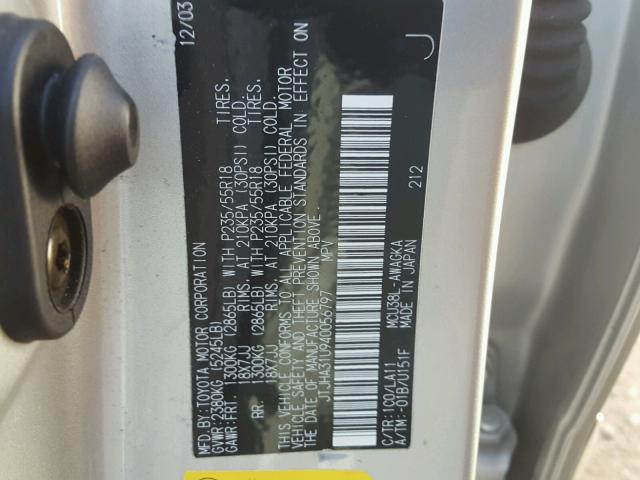 JTJHA31U940056797 - 2004 LEXUS RX 330 SILVER photo 10