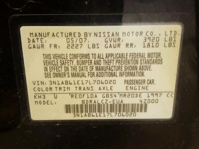 3N1AB61E17L706020 - 2007 NISSAN SENTRA 2.0 BLACK photo 10