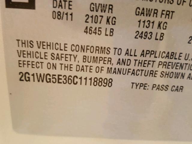 2G1WG5E36C1118898 - 2012 CHEVROLET IMPALA LT Բեժ լուսանկար 10