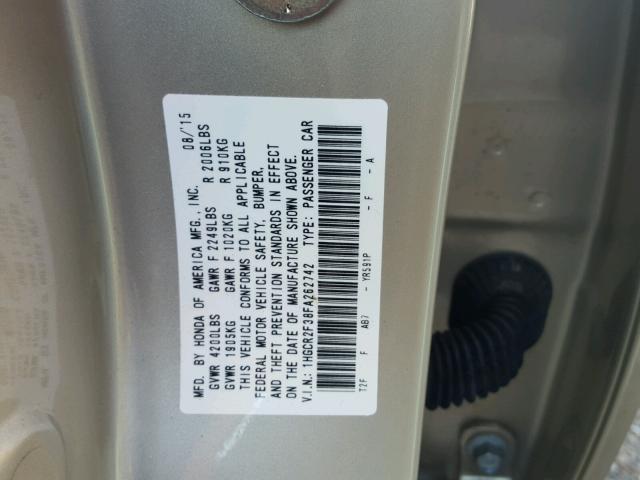 1HGCR2F38FA262742 - 2015 HONDA ACCORD LX GRAY photo 10