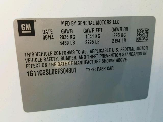 1G11C5SL0EF304801 - 2014 CHEVROLET MALIBU 1LT 白色 照片 10