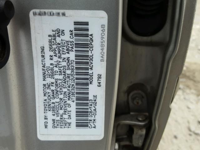 4T1BE32K12U538370 - 2002 TOYOTA CAMRY LE SILVER photo 10