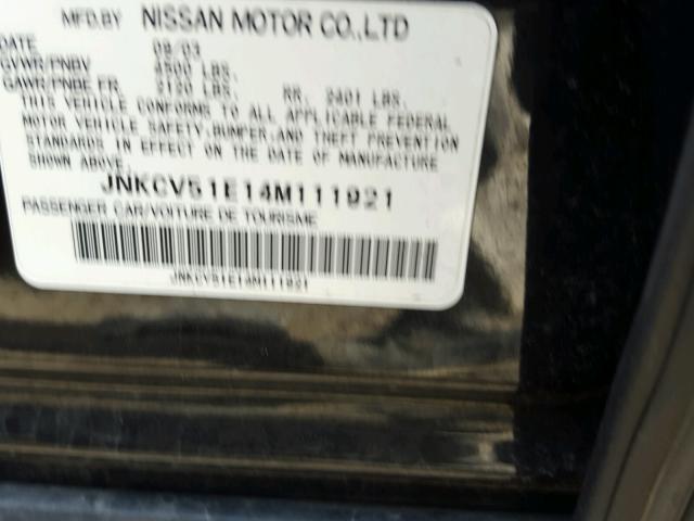 JNKCV51E14M111921 - 2004 INFINITI G35 BLACK photo 10