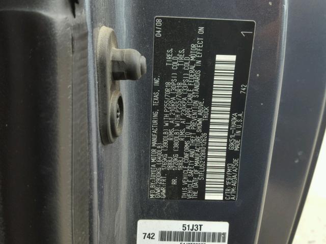 5TFLU52128X012626 - 2008 TOYOTA TUNDRA GRAY photo 10