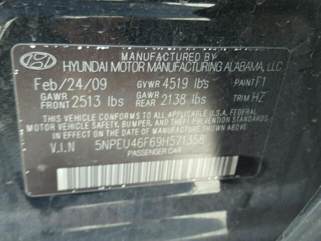 5NPEU46F69H571358 - 2009 HYUNDAI SONATA SE BLACK photo 10