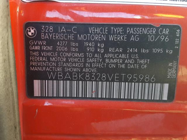 WBABK8328VET95986 - 1997 BMW 328 IC AUT RED photo 10