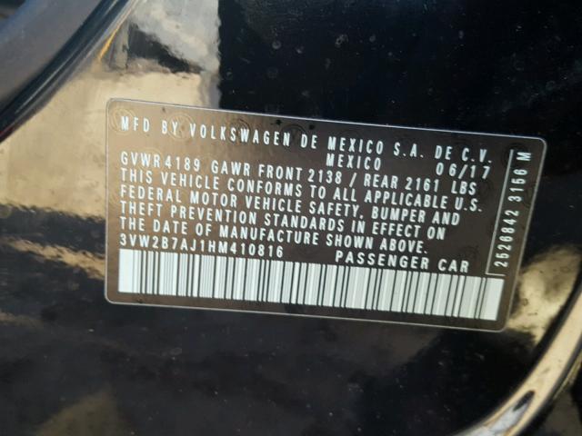 3VW2B7AJ1HM410816 - 2017 VOLKSWAGEN JETTA S Qara foto 10