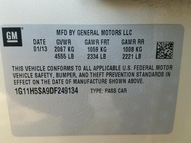 1G11H5SA9DF249134 - 2013 CHEVROLET MALIBU LTZ 金色 照片 10