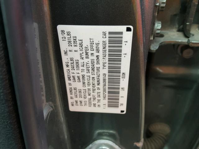 1HGCP26879A088149 - 2009 HONDA ACCORD EXL GREEN photo 10