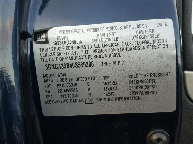 3GNCA33B49S535208 - 2009 CHEVROLET HHR LS BLUE photo 10