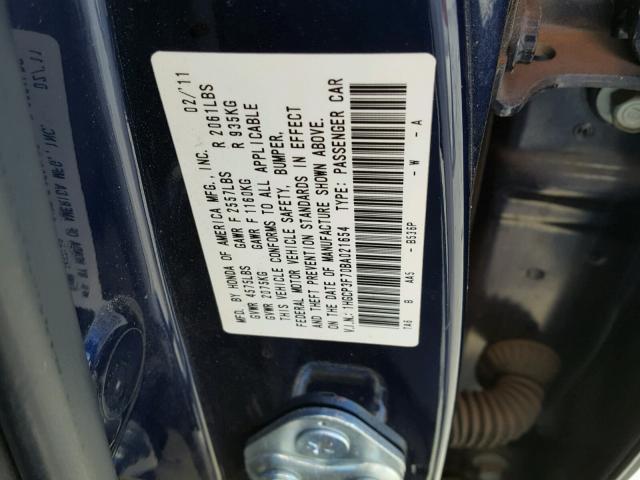 1HGCP3F70BA021654 - 2011 HONDA ACCORD EX BLUE photo 10