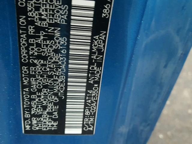 JTKDE3B70A0316135 - 2010 TOYOTA SCION TC 蓝色 照片 10