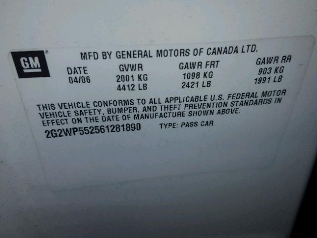 2G2WP552561281890 - 2006 PONTIAC GRAND PRIX WHITE photo 10