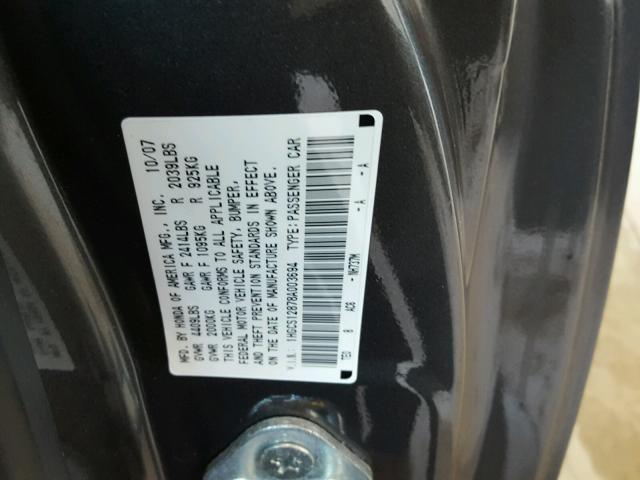 1HGCS12878A003694 - 2008 HONDA ACCORD EXL BLACK photo 10