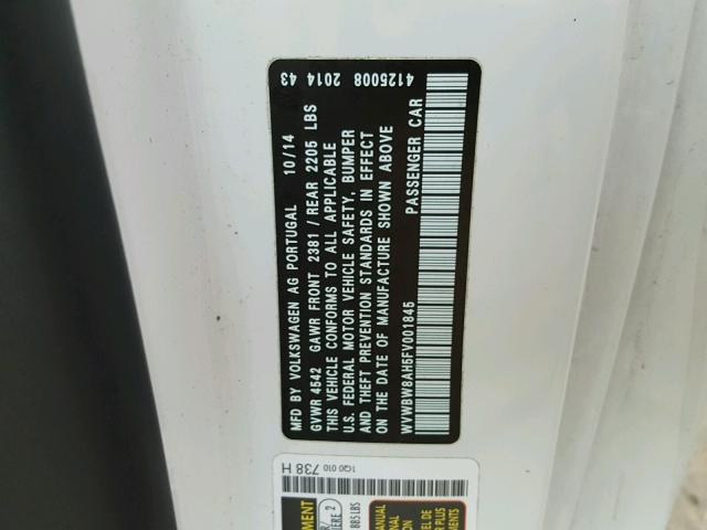 WVWBW8AH5FV001845 - 2015 VOLKSWAGEN EOS KOMFOR თეთრი ფოტო 10