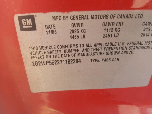 2G2WP552271182204 - 2007 PONTIAC GRAND PRIX 红色 照片 10