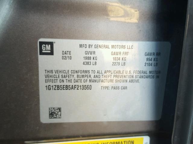 1G1ZB5EB5AF213560 - 2010 CHEVROLET MALIBU LS GRAY photo 10