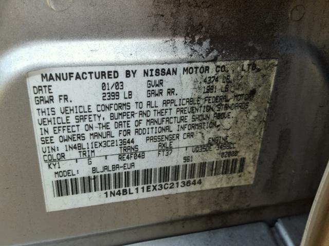 1N4BL11EX3C213644 - 2003 NISSAN ALTIMA SE SILVER photo 10