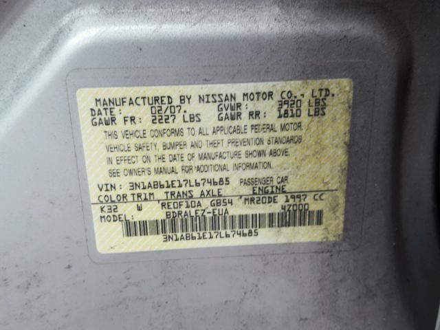 3N1AB61E17L674685 - 2007 NISSAN SENTRA 2.0 TAN photo 10