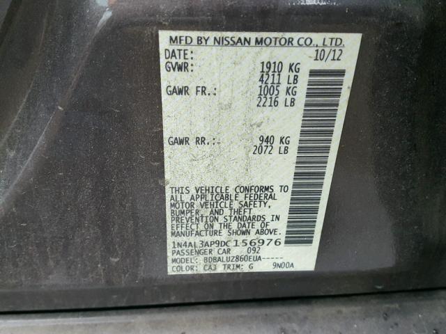 1N4AL3AP9DC156976 - 2013 NISSAN ALTIMA 2.5 GRAY photo 10