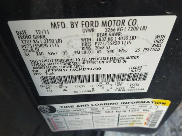 1FTFW1ET3CKD19709 - 2012 FORD F150 SUPER BLACK photo 10