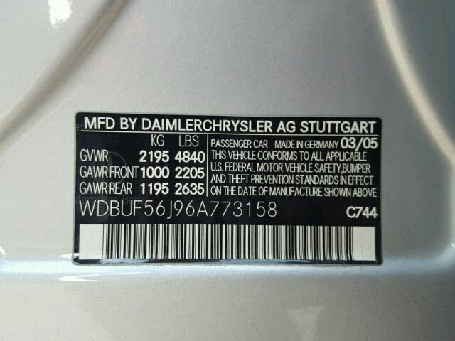 WDBUF56J96A773158 - 2006 MERCEDES-BENZ E 350 SILVER photo 10