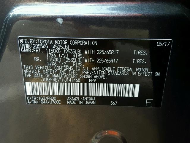 JTMZFREV1HJ141468 - 2017 TOYOTA RAV4 LE Boz foto 10